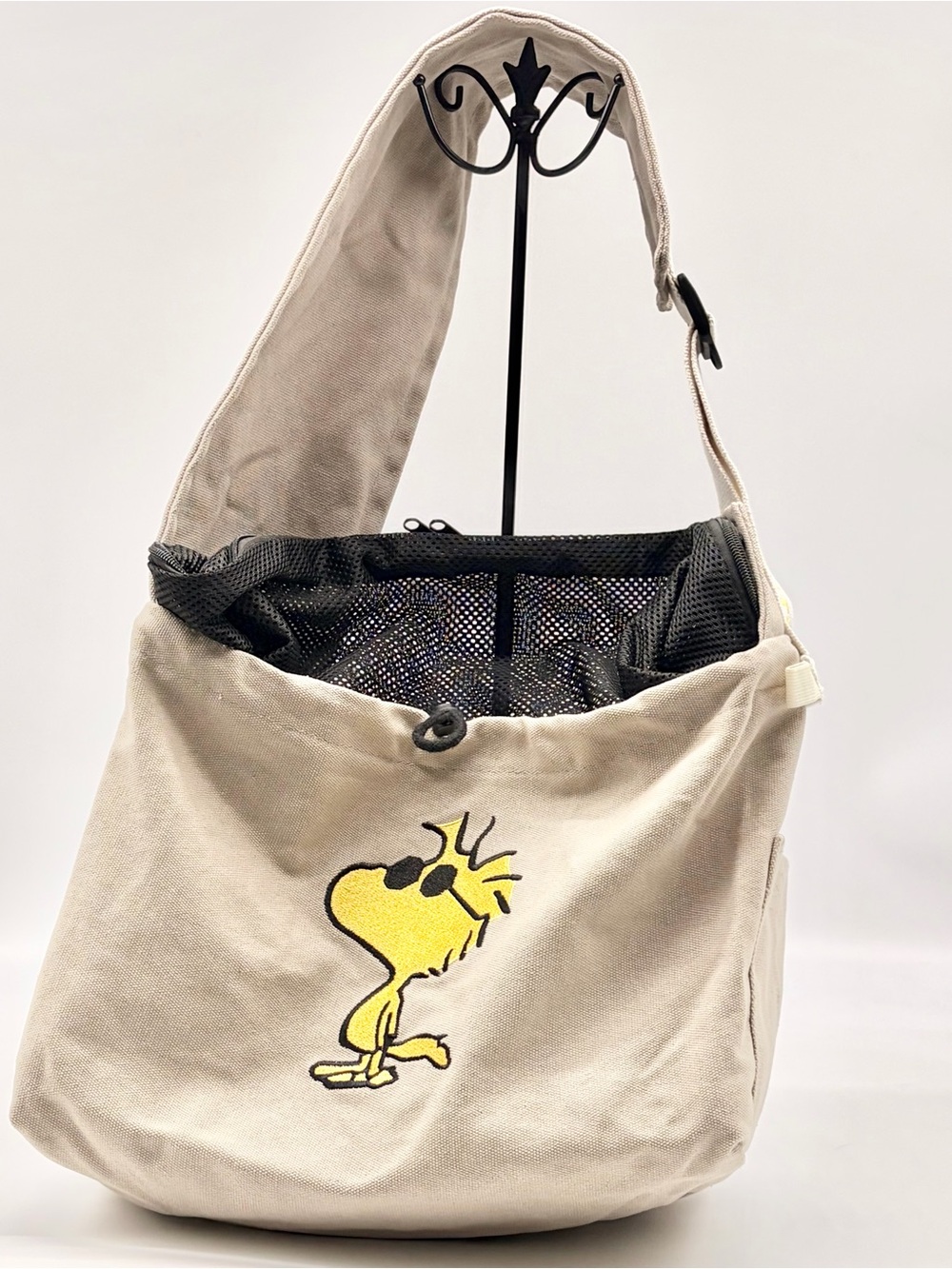 Peanuts Light Gray Canvas Mesh Zip Tote Pet Carrier Sling Shoulder Bag Small Dog